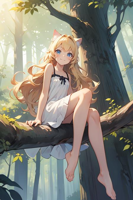 394420-4054176844-full body of cat girl sitting on branch in forest,best quality,highres,from below,cute,barefoot,white sundress,long hair,wavy ha.png